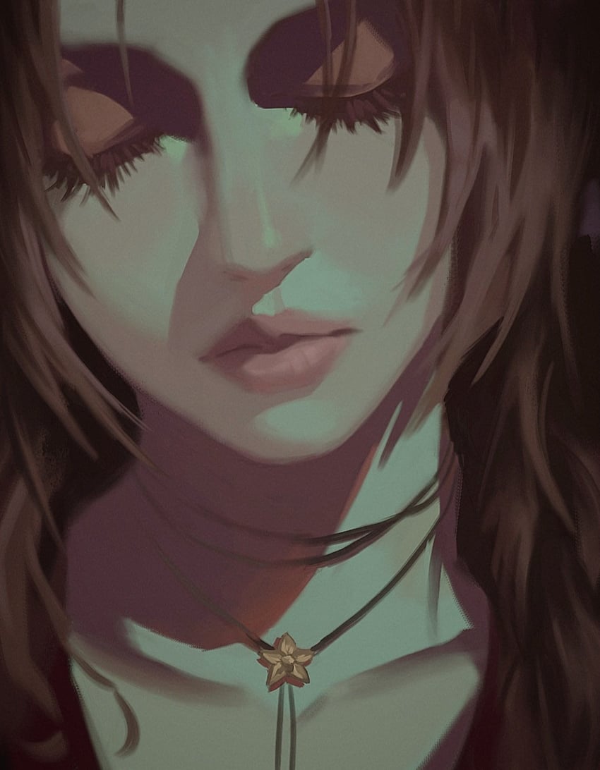 aerith gainsborough (final fantasy and 3 more) drawn by jeseni