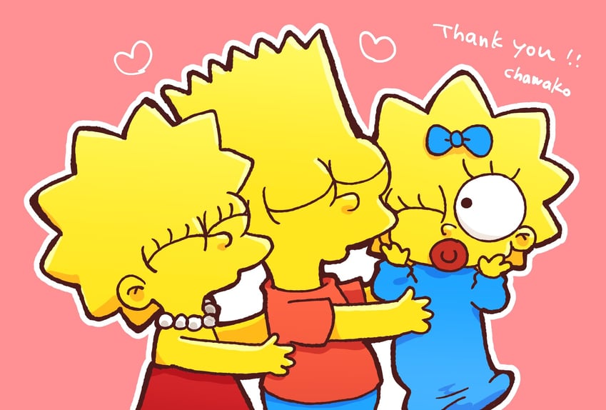 bart simpson, lisa simpson, and maggie simpson (the simpsons) drawn by chawako_(spchawanmushi)