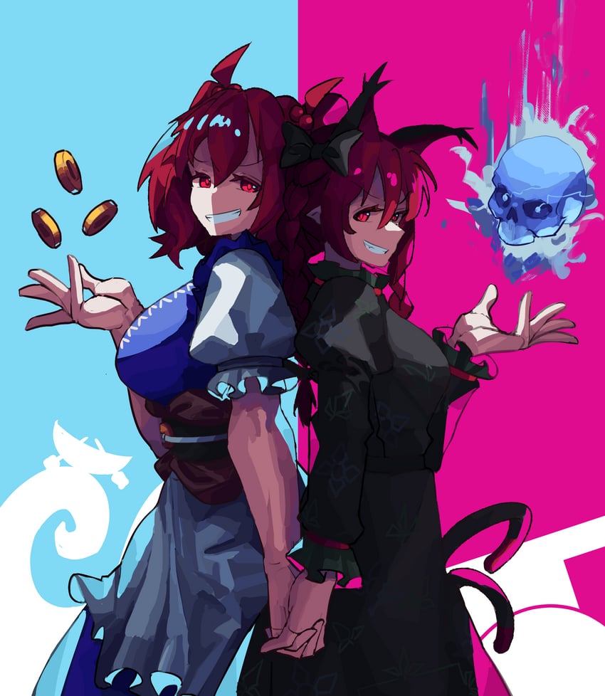 kaenbyou rin and onozuka komachi (touhou) drawn by corporalblake