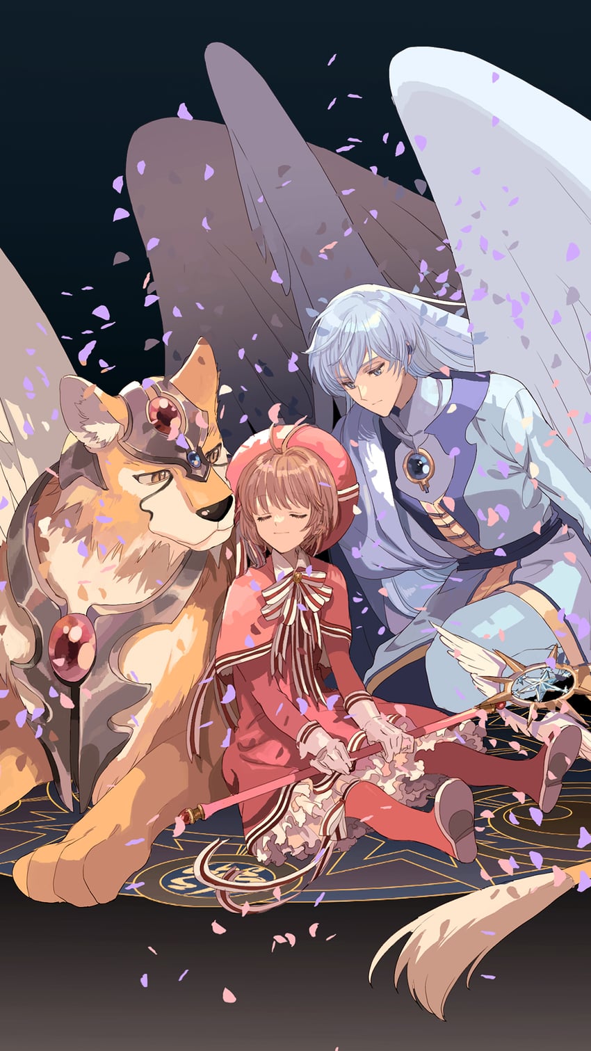kinomoto sakura, kero, yue, and kerberos (cardcaptor sakura and 1 more) drawn by okazaki_oka
