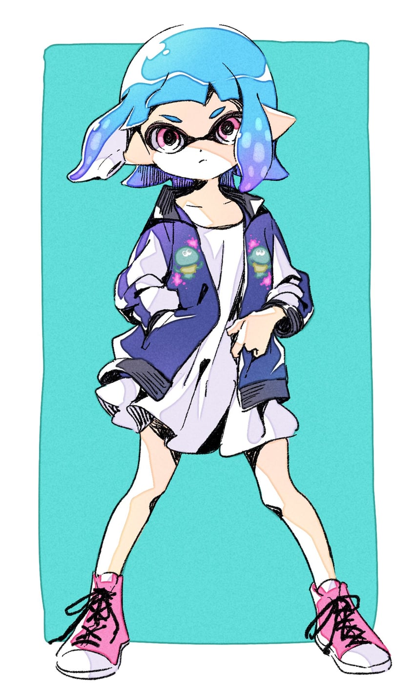 inkling player character and inkling girl (splatoon) drawn by sen_squid