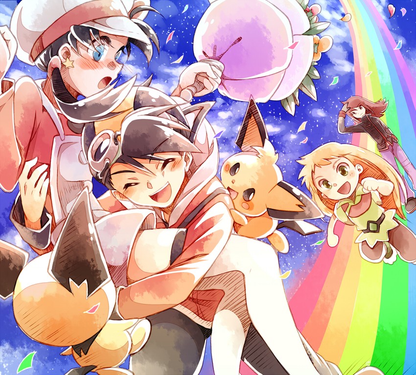 ethan, silver, kris, pichu, emerald, and 1 more (pokemon and 1 more) drawn by atom_(@tom)