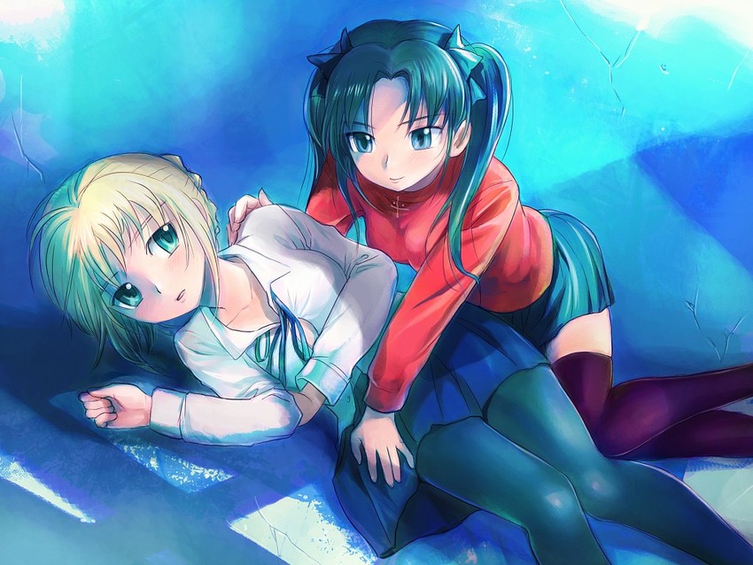 artoria pendragon, saber, and tohsaka rin (fate and 1 more) drawn by mekarauroko