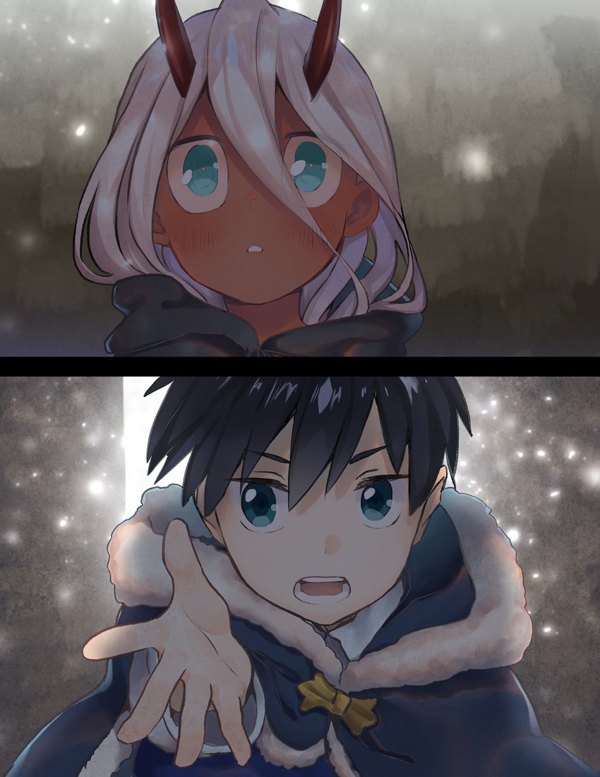zero two and hiro (darling in the franxx) drawn by bomhat