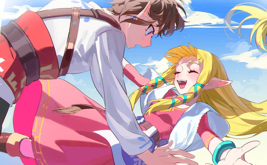 link and princess zelda (the legend of zelda and 1 more) drawn by namazuoku