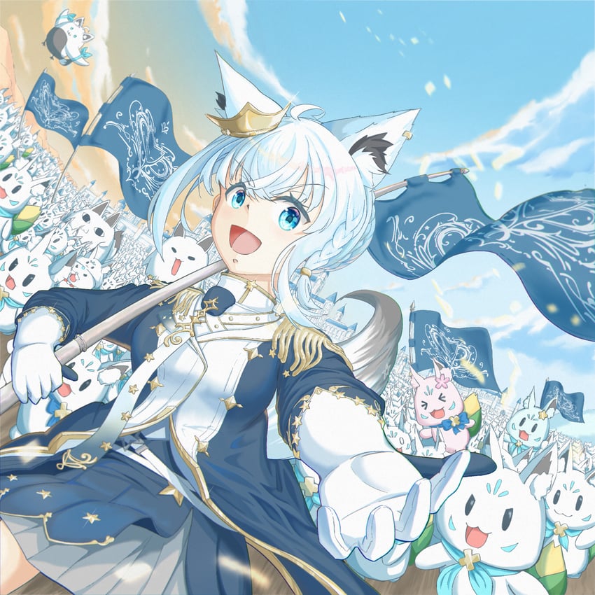 shirakami fubuki, sukonbu, miteiru, fubuzilla, and fubuchun (hololive) drawn by shima_conbu