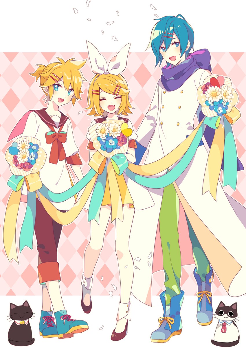 kagamine rin, kagamine len, and kaito (vocaloid) drawn by akiyoshi_(tama-pete) and yoshiki