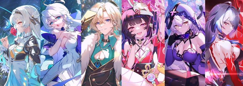 firefly, acheron, sparkle, robin, aventurine, and 1 more (honkai and 1 more) drawn by misheng_liu_yin