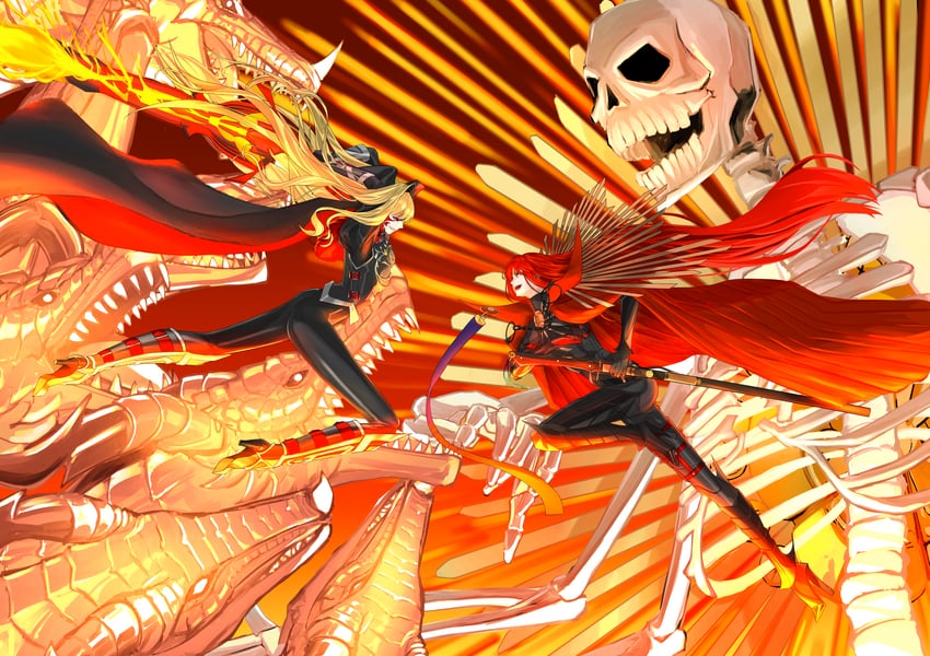 nero claudius, oda nobunaga, and queen draco (fate and 1 more) drawn by hiyoko_no_tamago