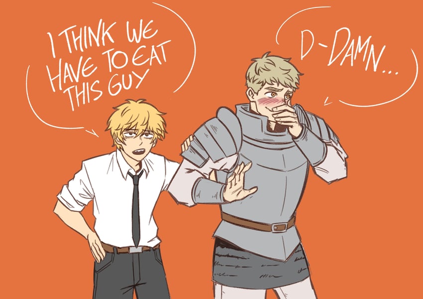 denji and laios touden (chainsaw man and 1 more) drawn by fizzysenpai