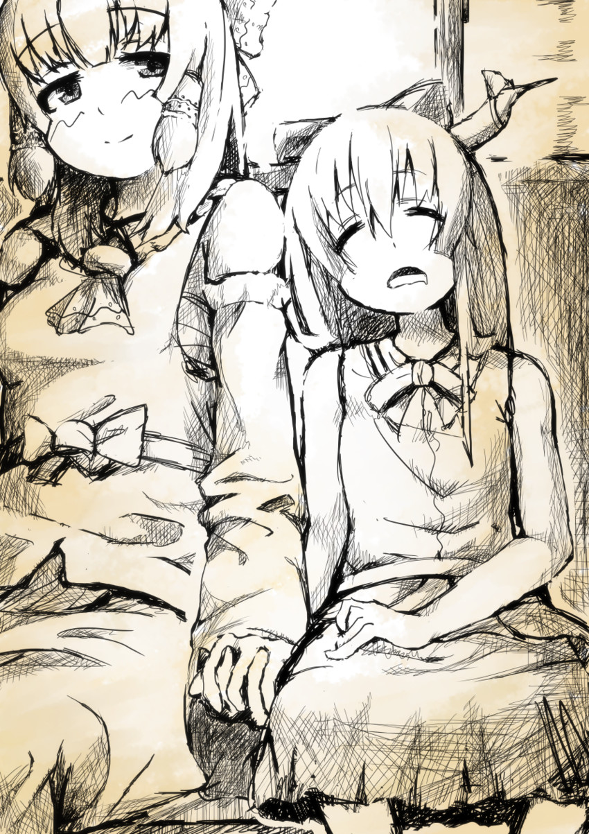 hakurei reimu, ibuki suika, kanna, and yamin (touhou and 1 more) drawn by sagamiko