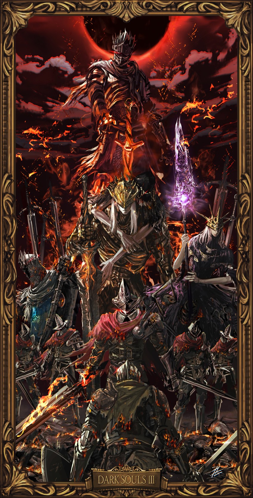 dark sun gwyndolin, ashen one, abyss watcher, aldrich devourer of gods, lothric, and 3 more (dark souls and 2 more) drawn by mrpk