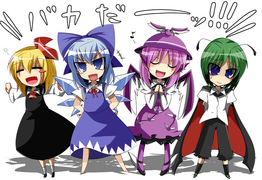cirno, rumia, mystia lorelei, and wriggle nightbug (touhou) drawn by mizuki_(lv43)