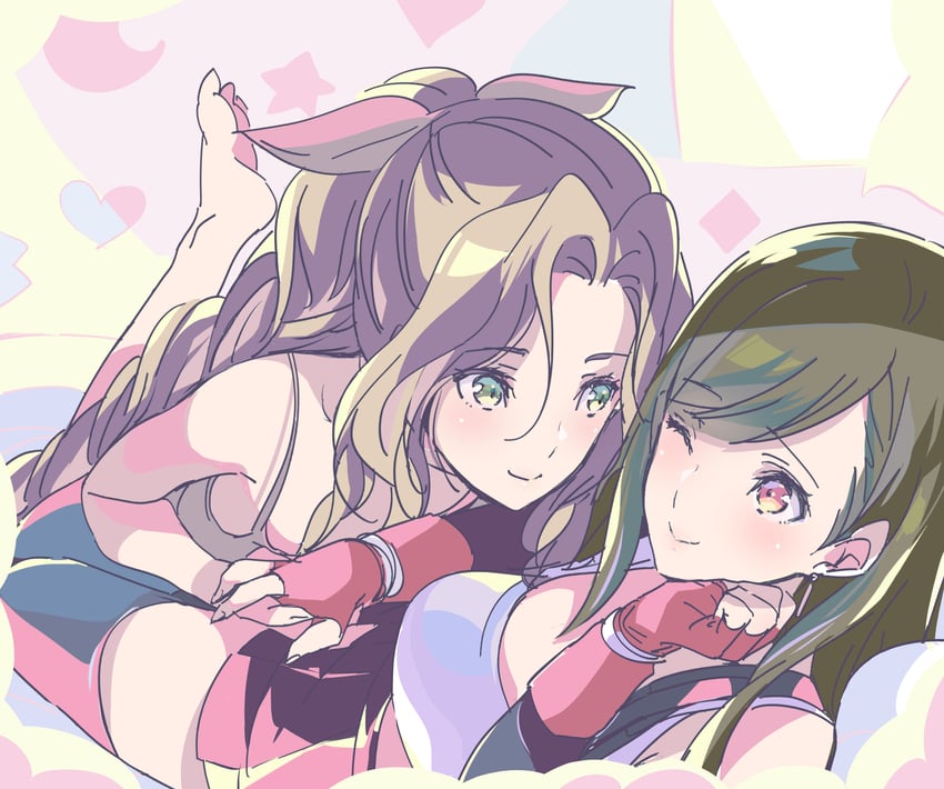 tifa lockhart and aerith gainsborough (final fantasy and 2 more) drawn by shoji_sakura
