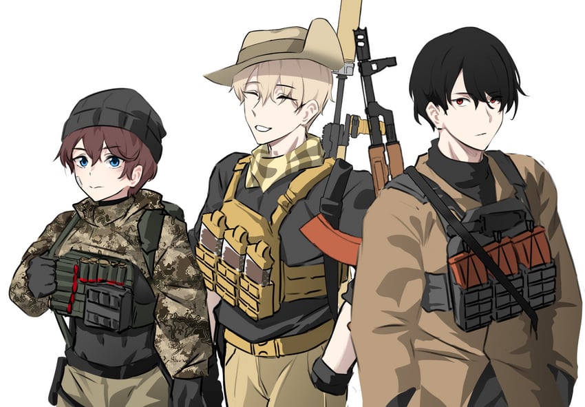 bandit-chan, merc-san, and loner-chan (original) drawn by k0ng