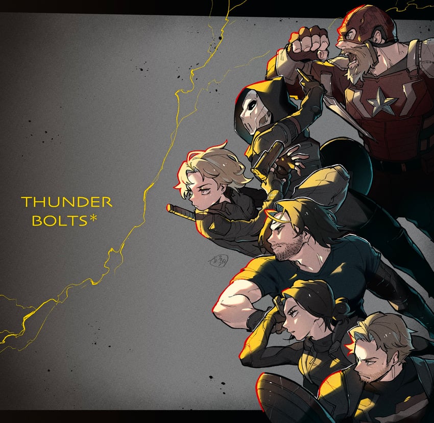 bucky barnes, yelena belova, john walker, taskmaster, ghost, and 1 more (marvel and 2 more) drawn by momoi_housuke