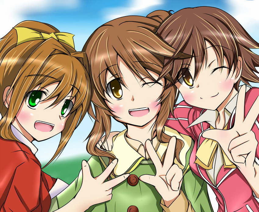 honda mio, takamori aiko, and hino akane (idolmaster and 1 more) drawn by haasu