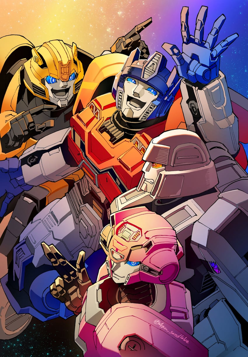 optimus prime, bumblebee, elita one, megatron, orion pax, and 1 more (transformers and 1 more) drawn by sandlake