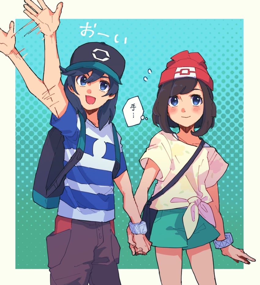 selene and elio (pokemon and 1 more) drawn by toume