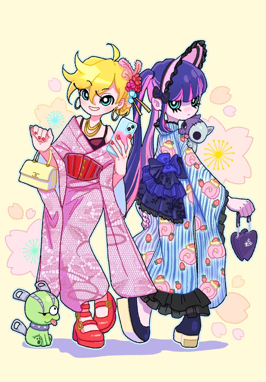 stocking, panty, honekoneko, and chuck (panty & stocking with garterbelt) drawn by he_yezi