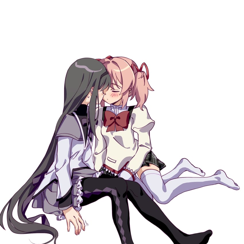 akemi homura and kaname madoka (mahou shoujo madoka magica) drawn by kuro_miumu