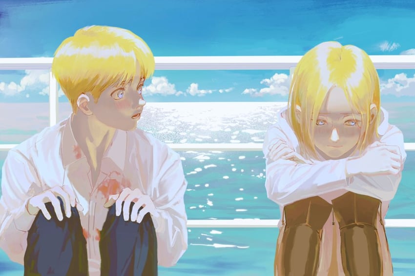 armin arlert and annie leonhart (shingeki no kyojin) drawn by cctomoon