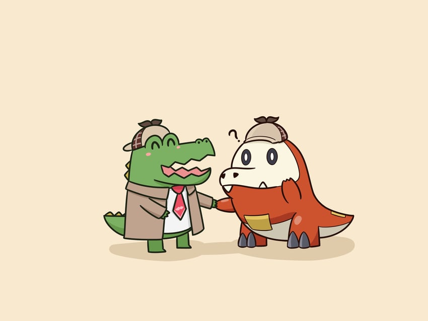 fuecoco and investigator (pokemon and 2 more) drawn by mpien