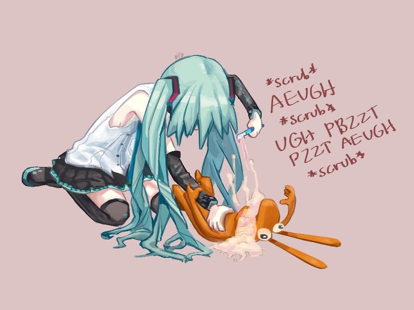 hatsune miku and small (vocaloid and 1 more) drawn by balancetheball