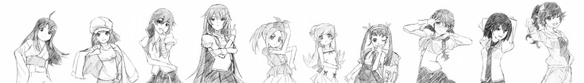 oshino shinobu, senjougahara hitagi, hanekawa tsubasa, sengoku nadeko, hachikuji mayoi, and 6 more (jojo no kimyou na bouken and 1 more) drawn by greatveemon