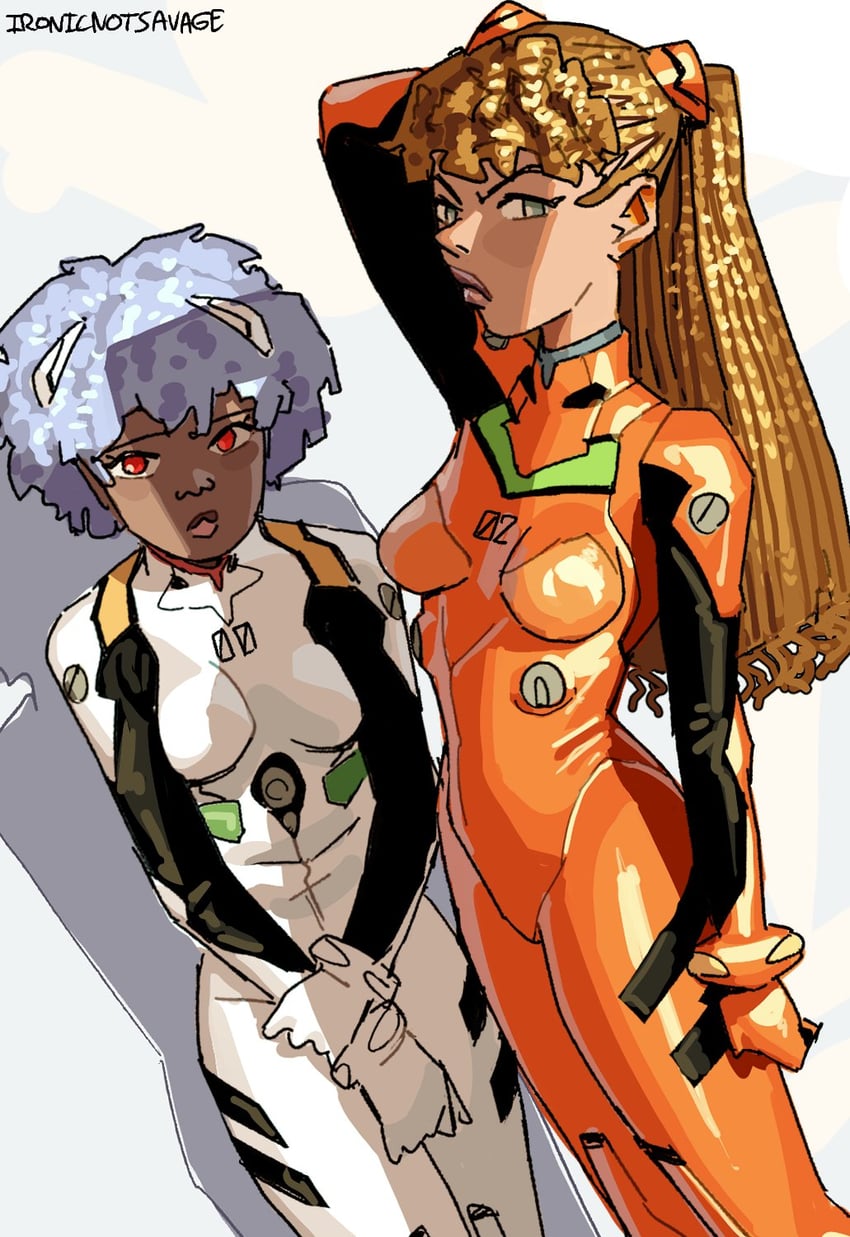 souryuu asuka langley and ayanami rei (neon genesis evangelion) drawn by ironicnotsavage