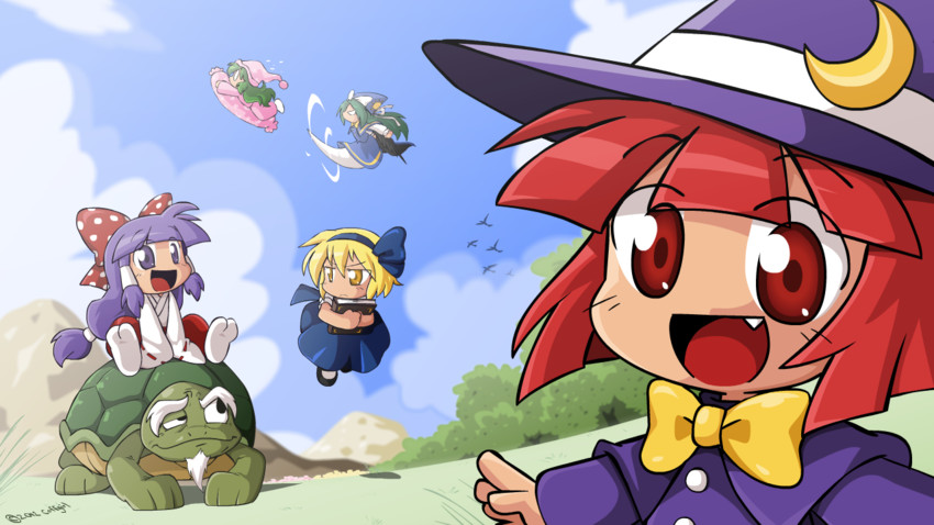 hakurei reimu, kirisame marisa, alice margatroid, kazami yuuka, mima, and 1 more (touhou) drawn by coffgirl