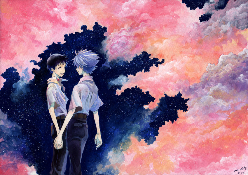 ikari shinji and nagisa kaworu (neon genesis evangelion and 2 more) drawn by takamine_k