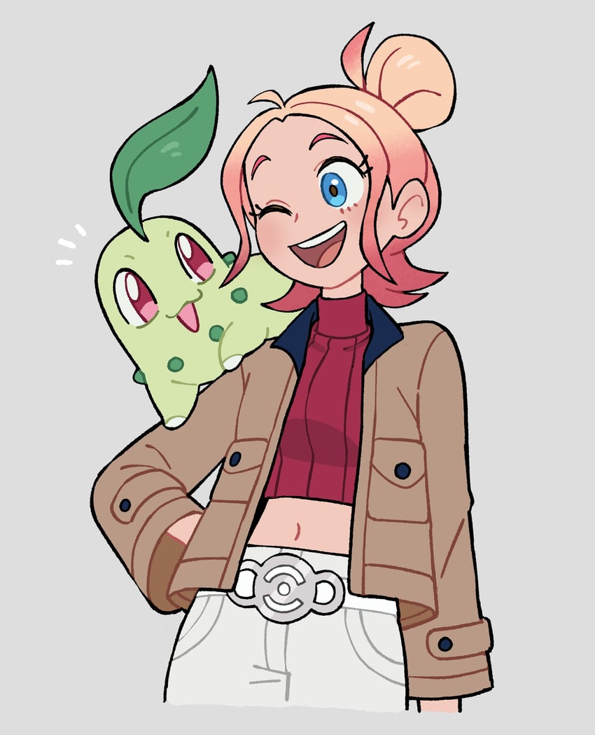 chikorita and taunie (pokemon and 1 more) drawn by doodlelotl
