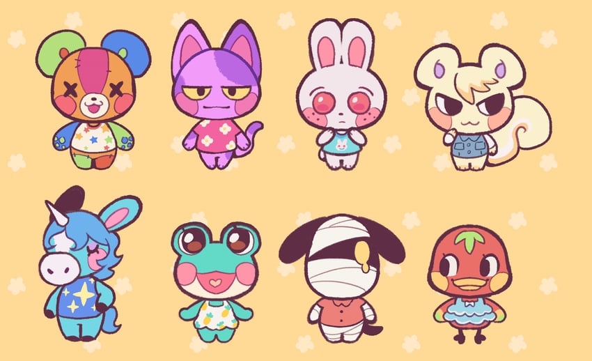 marshal, bob, stitches, lily, ruby, and 3 more (animal crossing) drawn by yanana_ua