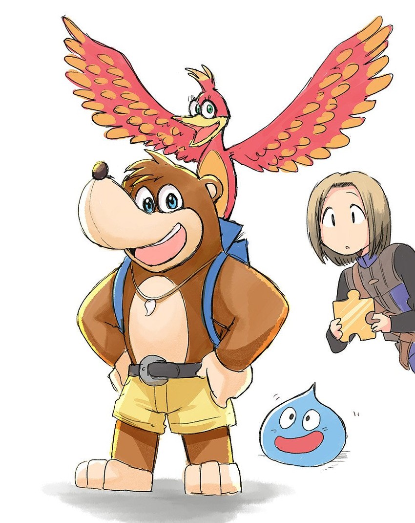 slime, hero, kazooie, and banjo (dragon quest and 3 more) drawn by tsubobot
