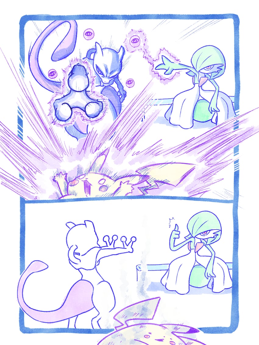 pikachu, gardevoir, and mewtwo (pokemon and 2 more) drawn by imasogari