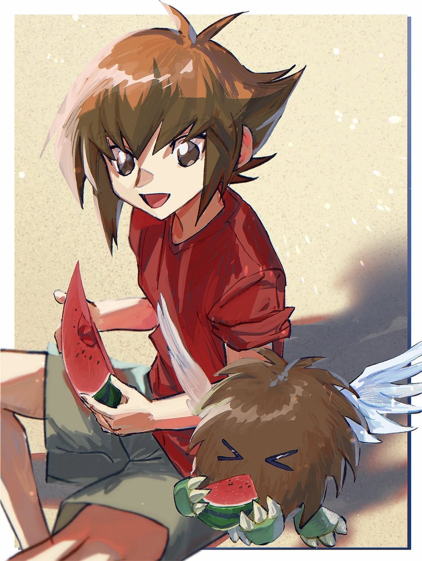 yuki judai and winged kuriboh (yu-gi-oh! and 1 more) drawn by tobali_c