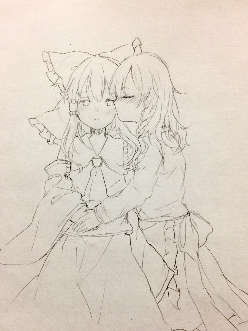 hakurei reimu and kirisame marisa (touhou) drawn by akatsuki_(osamaru36)