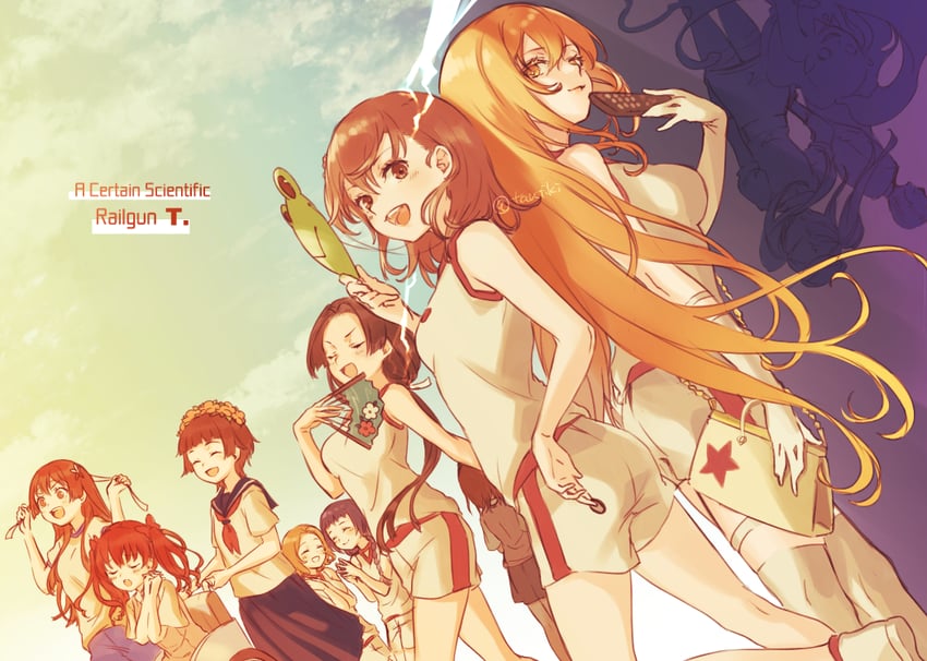 misaka mikoto, shirai kuroko, shokuhou misaki, saten ruiko, uiharu kazari, and 7 more (toaru majutsu no index and 2 more) drawn by tautiki
