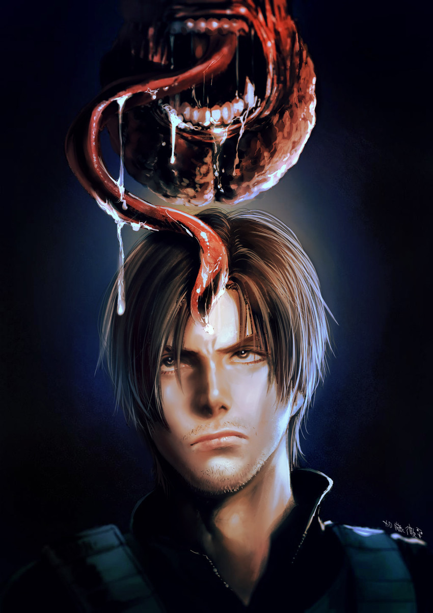 leon s. kennedy and licker (resident evil and 1 more) drawn by katou_teppei