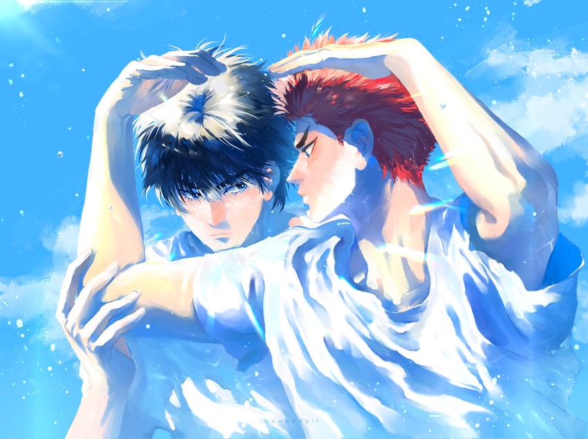 sakuragi hanamichi and rukawa kaede (slam dunk) drawn by owenduil
