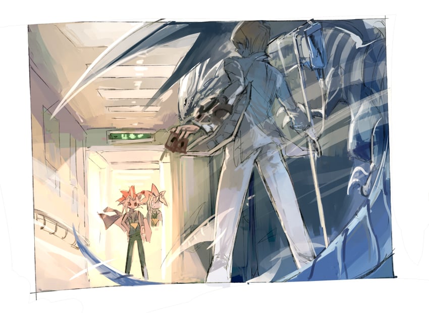 muto yugi, kaiba seto, yami yugi, and blue-eyes white dragon (yu-gi-oh! and 1 more) drawn by kurobeta