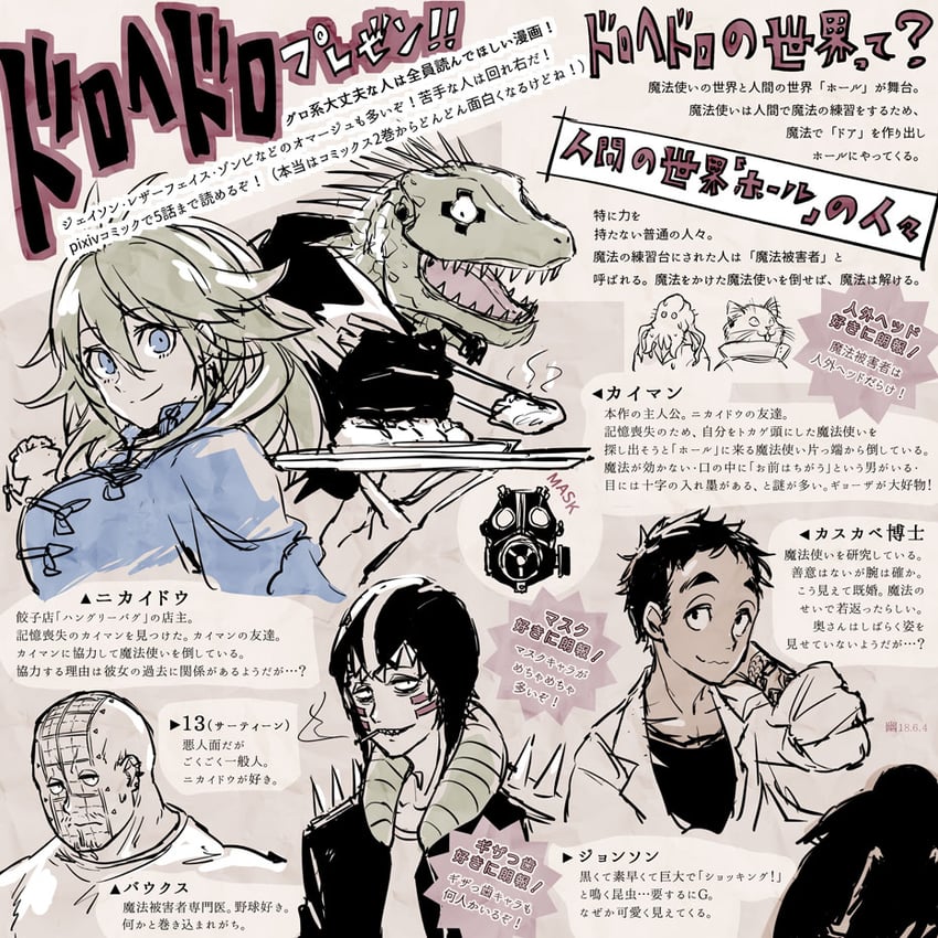 nikaidou, caiman, gyoza man, kasukabe, johnson, and 2 more (dorohedoro) drawn by u_u_ki_u_u