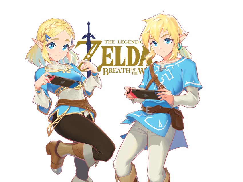 link and princess zelda (the legend of zelda and 1 more) drawn by amigo_(hua_cao)