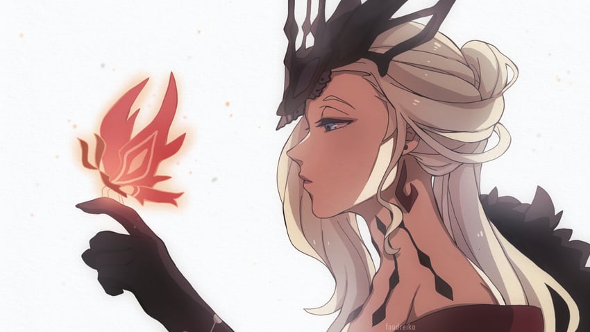 signora and crimson lotus moth (genshin impact) drawn by foudreika