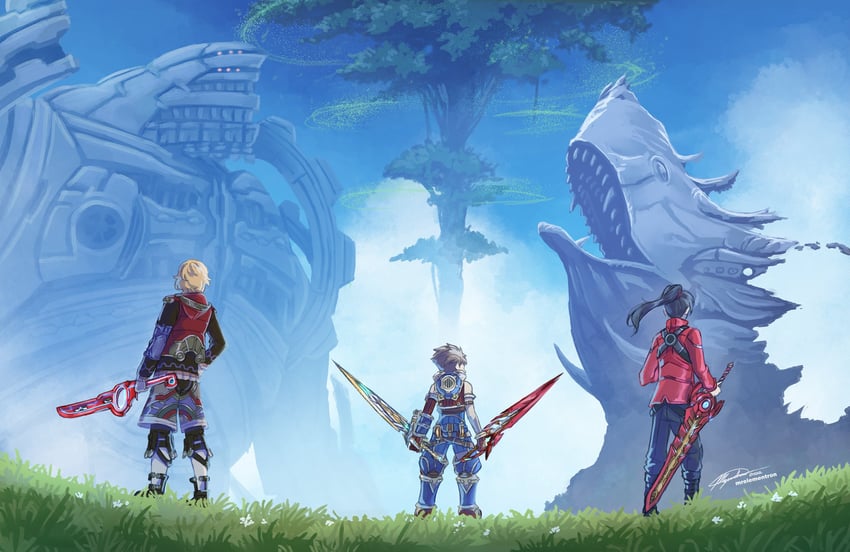rex, shulk, noah, and mechonis (xenoblade chronicles and 3 more) drawn by mr_elementron