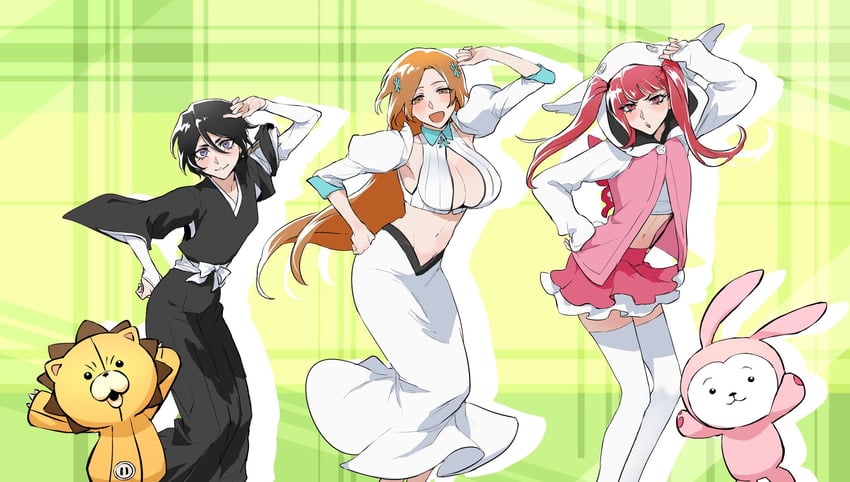 kuchiki rukia, inoue orihime, dokugamine riruka, and kon (bleach and 2 more) drawn by losloslaus