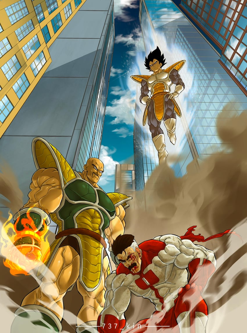vegeta, nappa, nolan grayson, and omni-man (dragon ball and 2 more) drawn by 737_kin