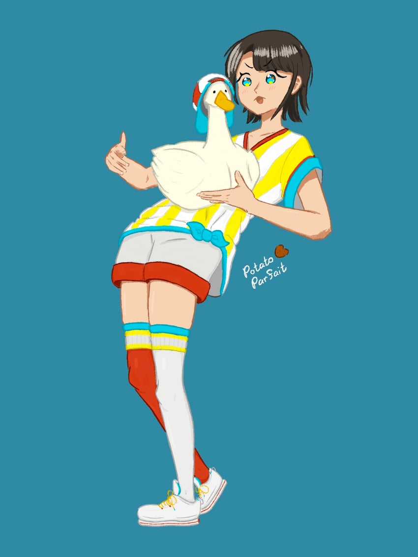 oozora subaru and subaru duck (hololive) drawn by potatoparfait