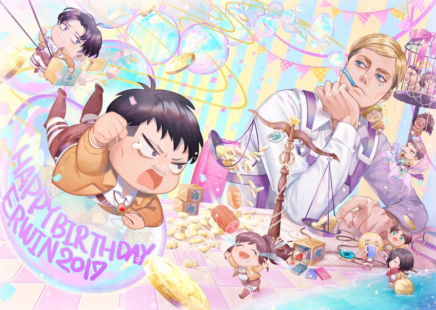 mikasa ackerman, eren yeager, levi, armin arlert, titan, and 6 more (shingeki no kyojin) drawn by ah_iwashimizu